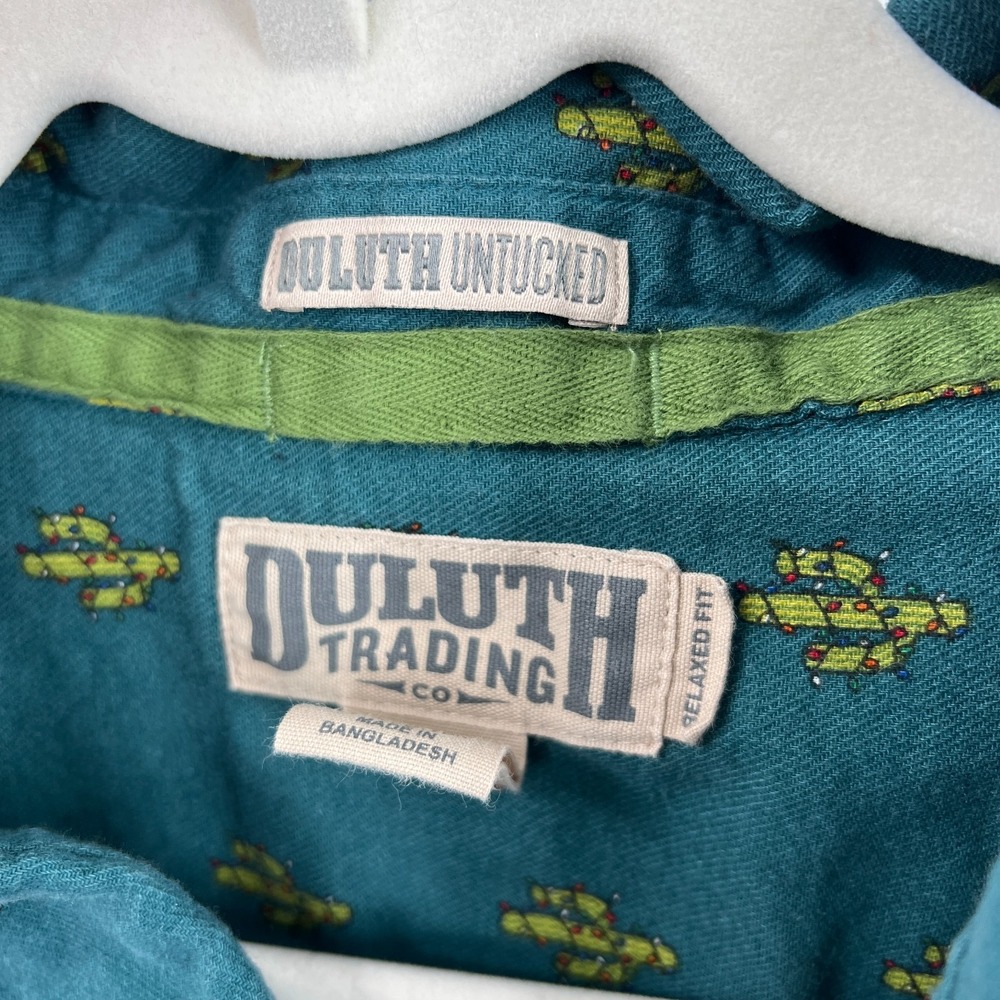 Duluth Green Christmas Cacti cactus Long Sleeve Flannel Button Up shirt 3XL - Picture 4 of 9